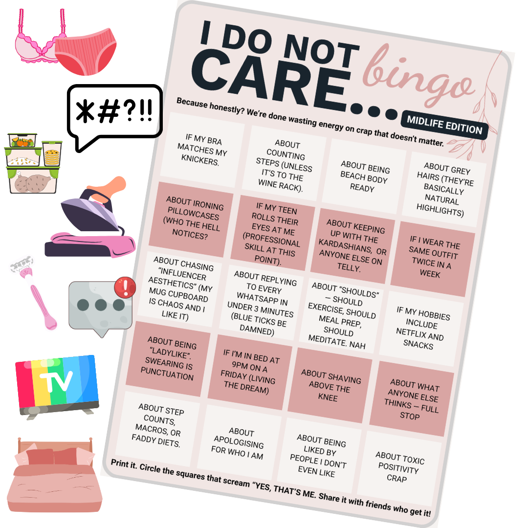 I Do Not Care Bingo Midlife Edition